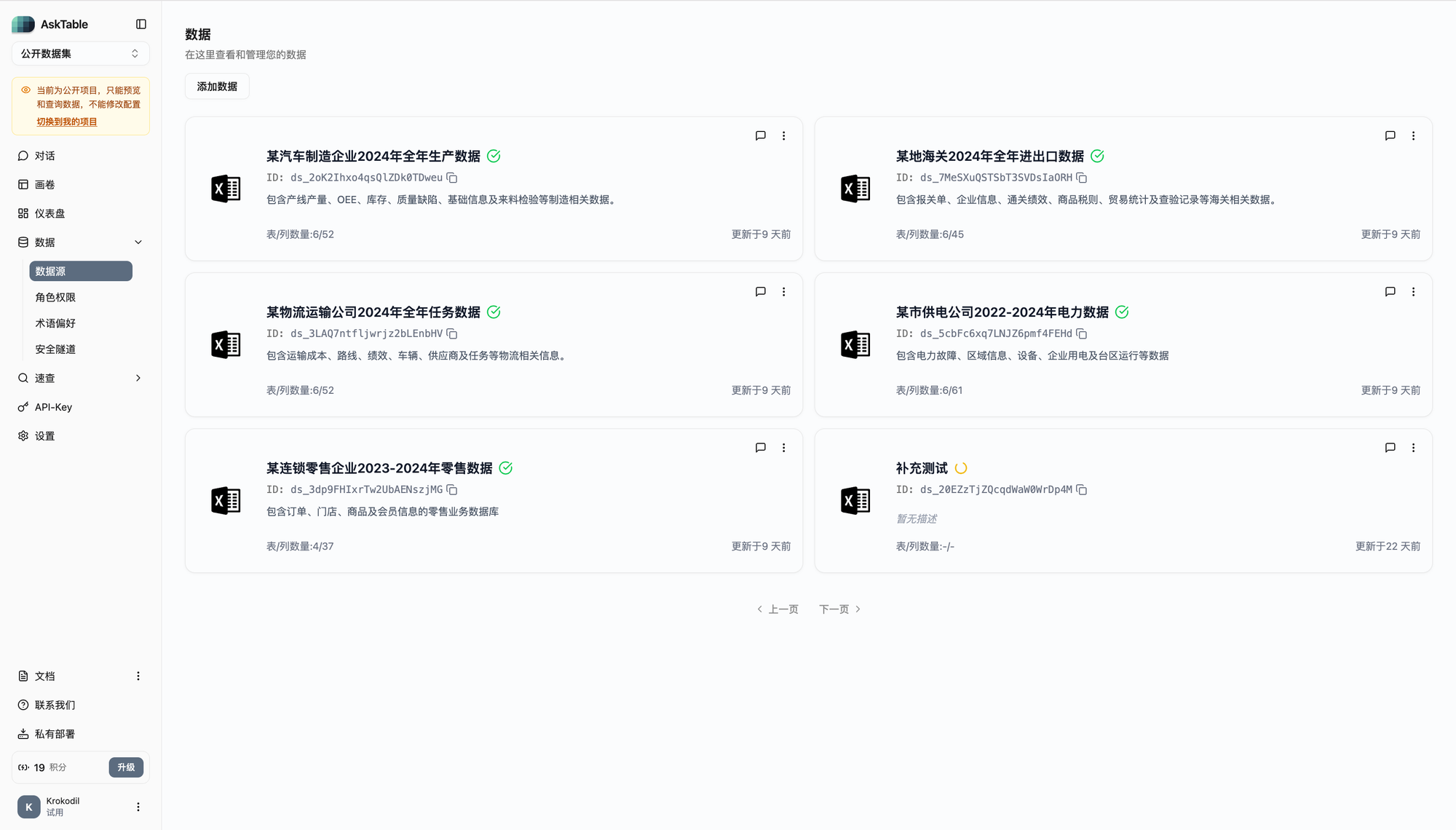 数据源列表页