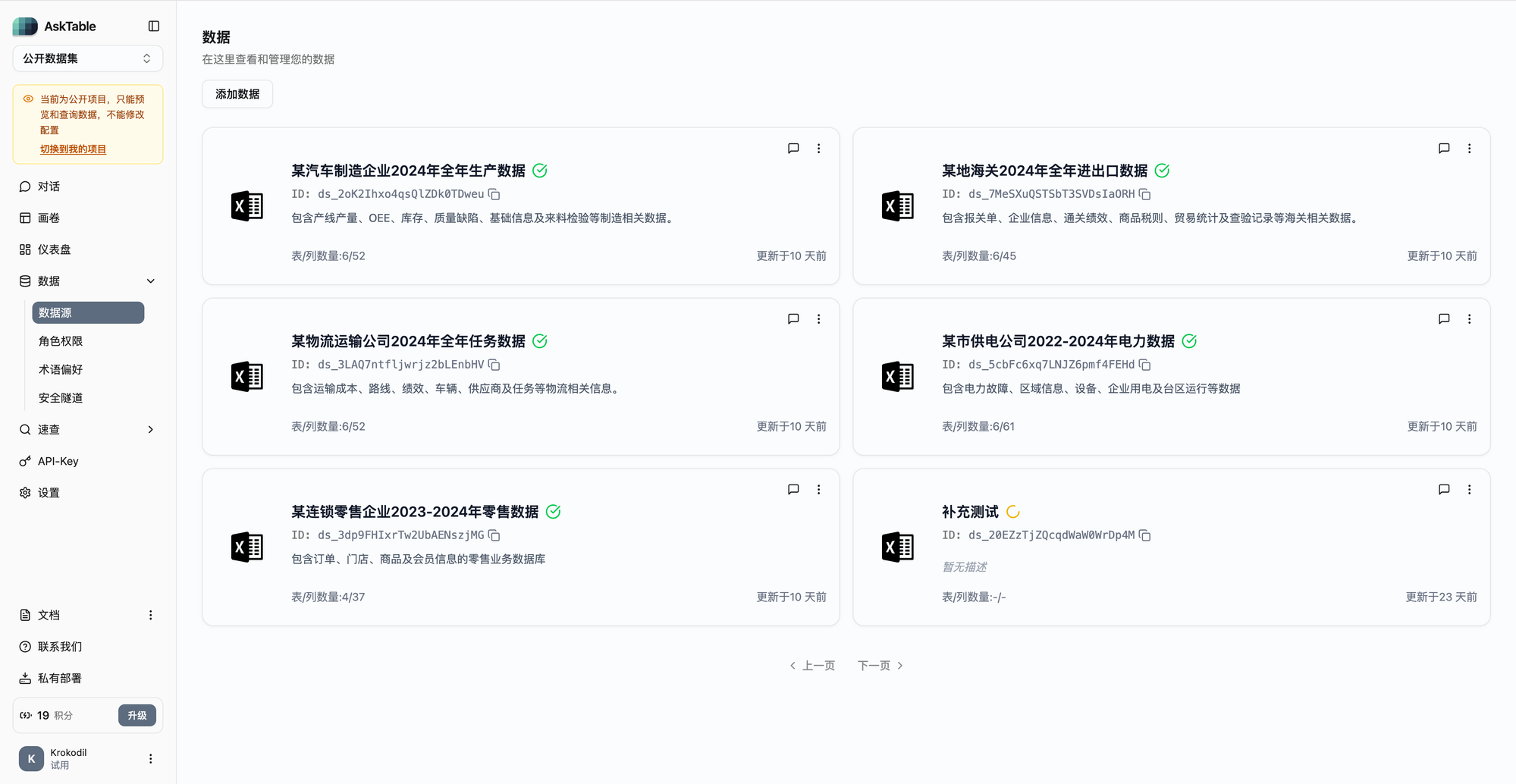 数据源列表页